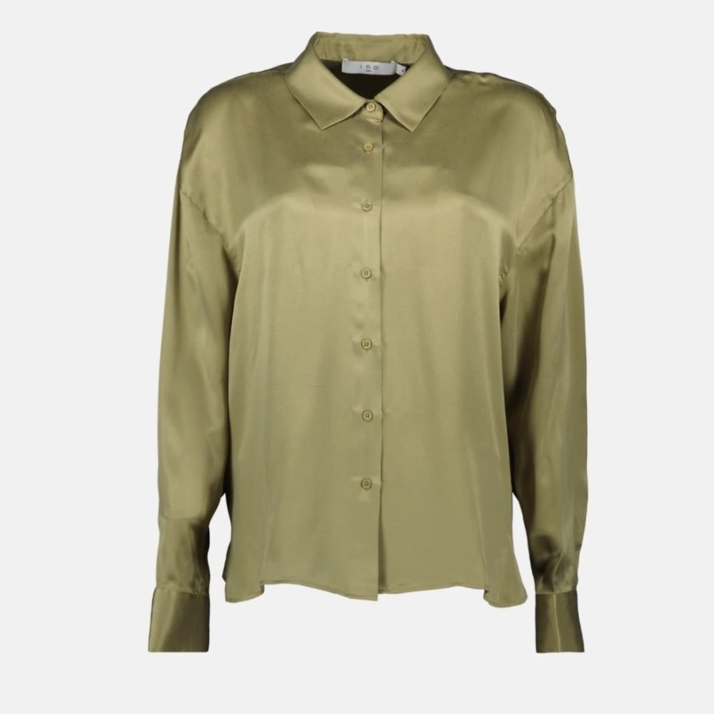 IRO Jarila Silk Shirt Olive Green Long Sleeve Button Down Blouse Size 34